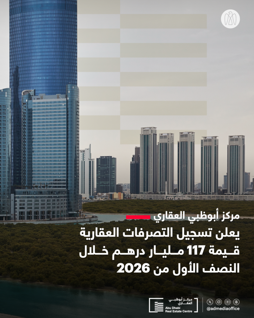 117 مليار درهم قيمة التصرفات العقارية في أبوظبي خلال النصف الأول من 2026